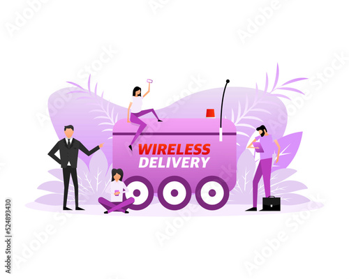 Wireless delivery icon with flat people. Vector illustration