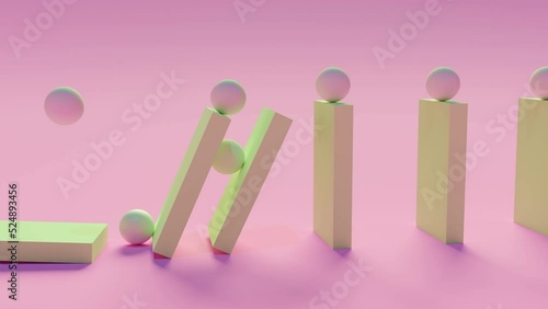 Simulación de físicas en efecto dominó, render 3D a 30 fps