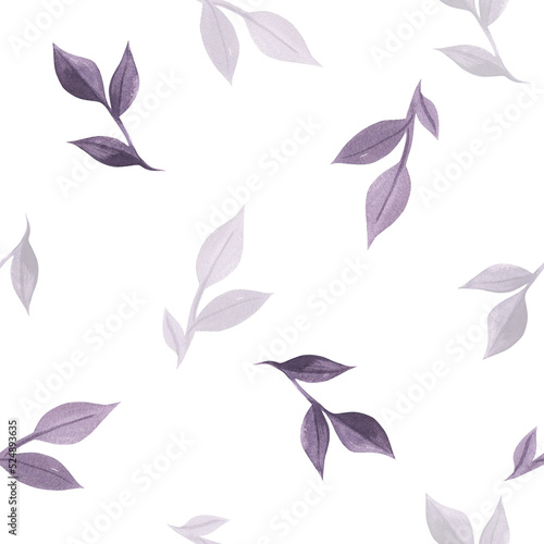 seamless watercolor pattern with dark violet leaves on the white background