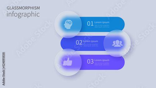 Infographic for 3 options, vector gradient design with realistic frosted glass, glassmorphism effect