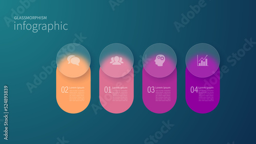 Infographic for 4 options, vector gradient design with realistic frosted glass, glassmorphism effect