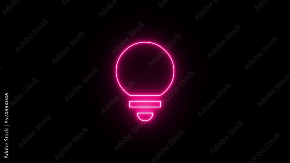 Bright neon pink light bulb sign on black background Bright neon pink light bulb sign on black background