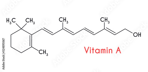 Vitamin A, retinol. Structural formula isolated on white background. Vector illustration