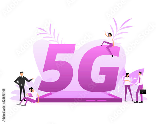 5G Sim Card. 4G technology background. Flat style characters