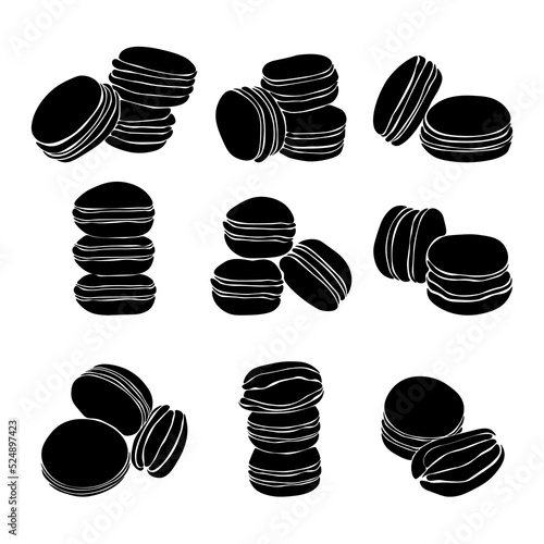 Macaron cake set of silhouettes, sweet pastries with filling
