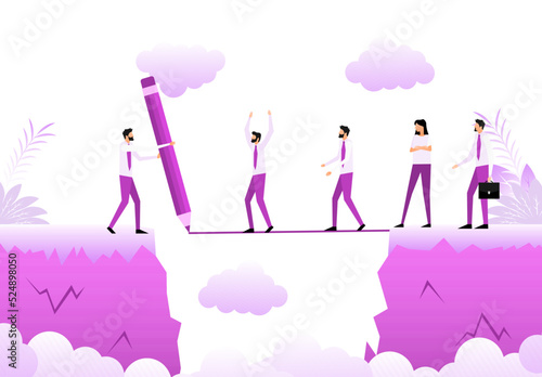 Cartoon icon with people chasm. Business concept. Team concept.