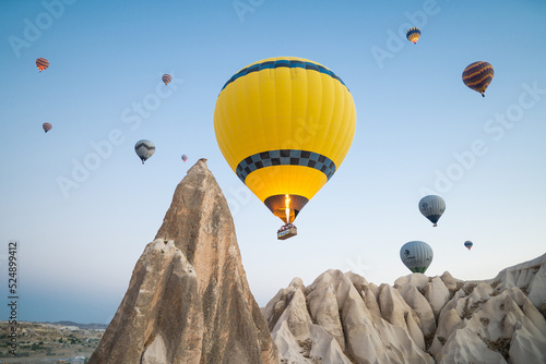 beautiful scenery flight of balloons in the mountains of Cappadocia