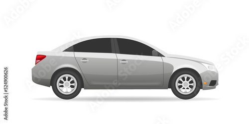 Realistic side view car. Grey sedan model with wheels. 2d asset for game about hill racing. Flat vector car sprite illustration. © Serhii