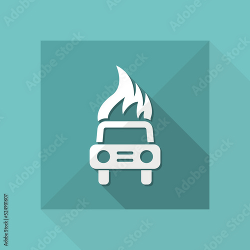 Vector illustration of single isolated burning car icon