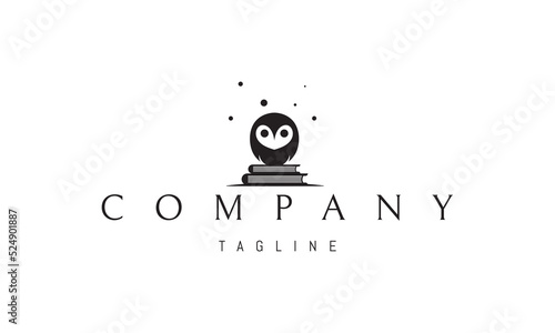 Vector logo on which an abstract image of a small wise owl sitting on books.