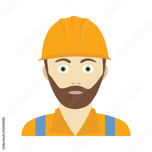 Flat icon of builder man in a helmet. Cartoon character.