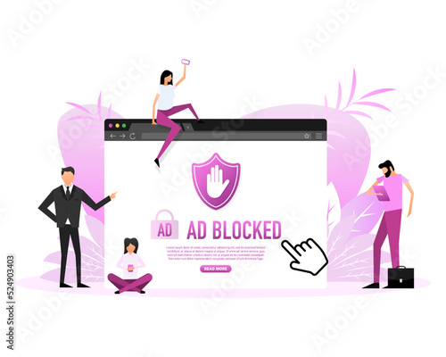 Ad blocked people in flat style. Phone icon set. Social media.