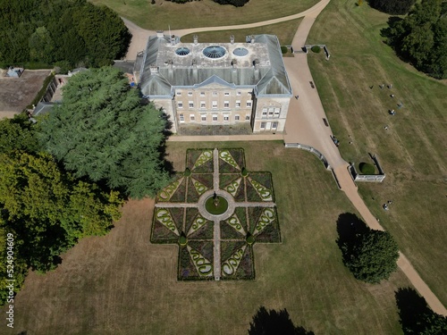 aerial view of Sledmere House, Georgian country house with  park designed by Capability Brown.  East Riding of Yorkshire, England. photo