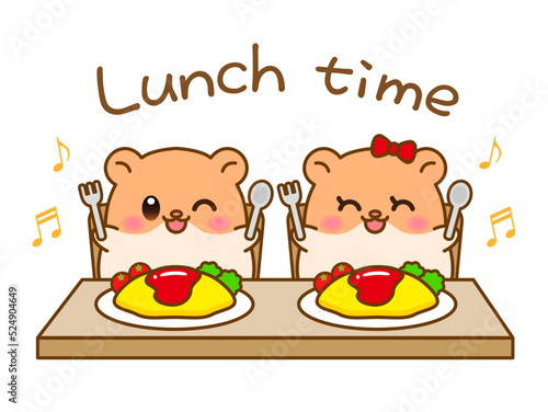 食事中のかわいいハムスターの素材＿ベクター3