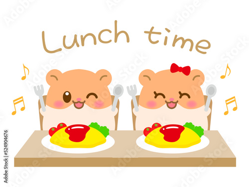 食事中のかわいいハムスターの素材＿ベクター