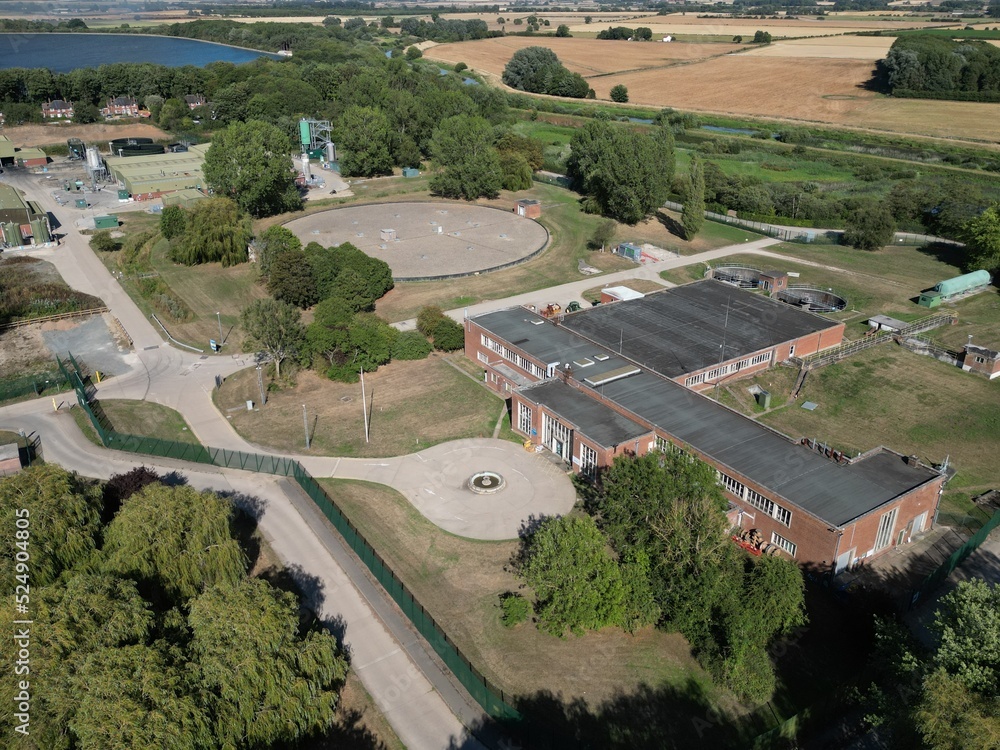 Aerial view of Tophill low Water Treatment Works and nature reserve. Tophill Low Driffield. East Yorkshire