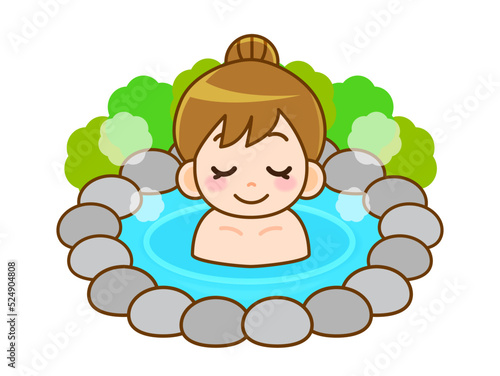 温泉に入浴する主婦のイラスト