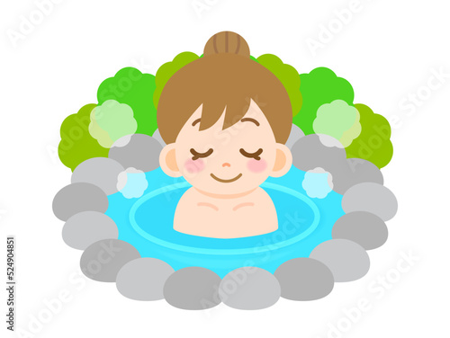温泉に入浴する女性のイラスト