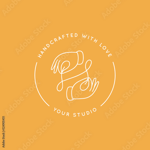 Handmade crafts workshop. Vector logo design template in linear style.