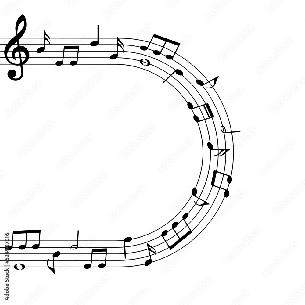 Musical background, black music notes on rounded line frame, vector illustration. Musical background, black music notes on rounded line frame, vector illustration.