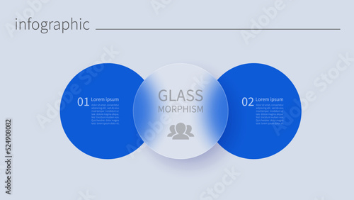 Infographic for 2 options, vector gradient design with realistic frosted glass, glassmorphism effect