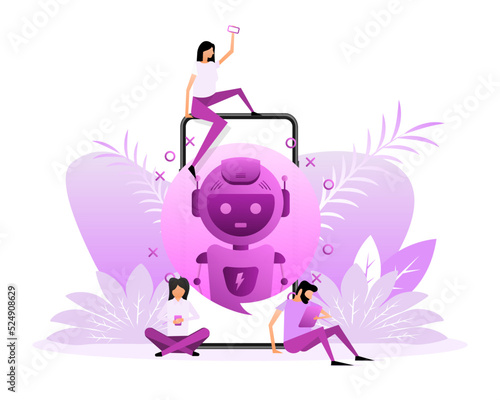Flat mockup with bot people for mobile app design. Isometric vector illustration.