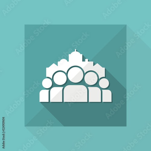 Cityscape and people community - Vector flat minimal icon