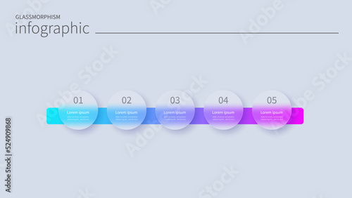 Infographic for 5 options, vector gradient design with realistic frosted glass, glassmorphism effect