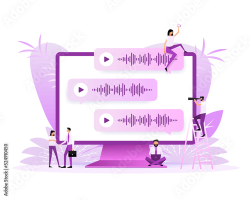 Voice messages bubbles, Message notification. Messengers and social media. Vector illustration.