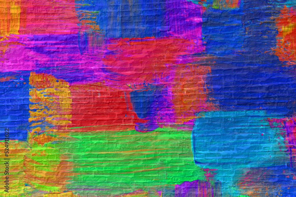 Colored grunge brick wall room background.