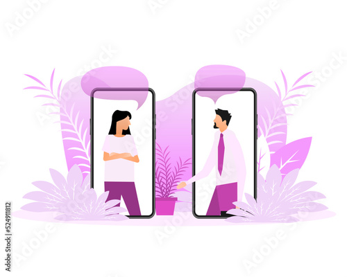 Cartoon communication. Positive community. Online social network.