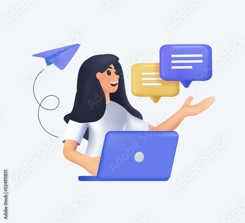 Hotline operator advises customer. 3D Vector character illustration. Customer support, help service, online global