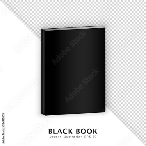 Realistic isometric black hardcover book isolated on white and transparent background. 3D Mockup of blank, empty textbook, diary, brochure, magazine,  etc. Layout design for your branding