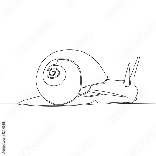 Continuous line drawing exotic snail mascot escargot healthy food icon vector illustration concept