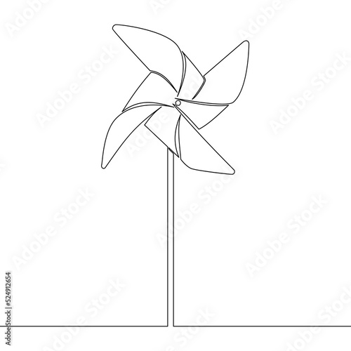 Continuous line drawing Origami paper windmill icon vector illustration concept