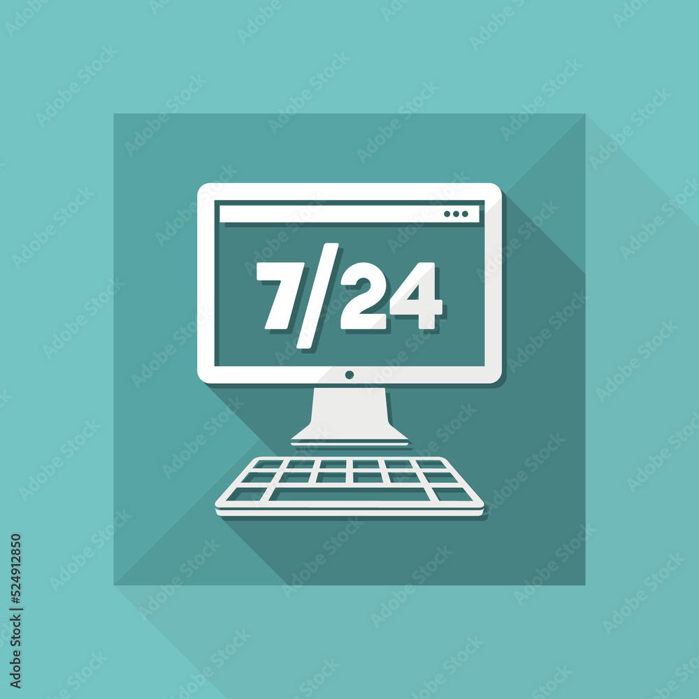 7/24 computer assistance service - Vector flat icon 7/24 computer assistance service - Vector flat icon