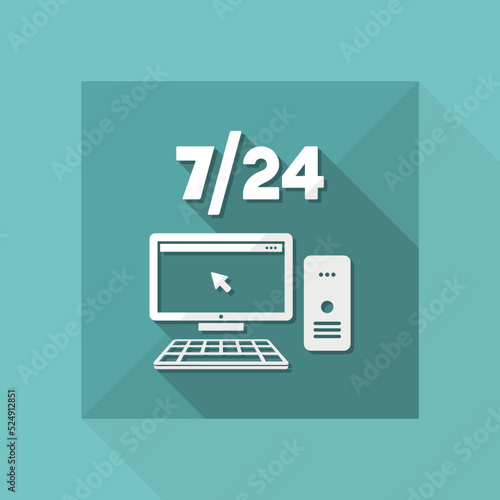 7/24 computer assistance service - Vector flat icon