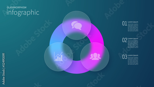 Infographic for 3 options, vector gradient design with realistic frosted glass, glassmorphism effect