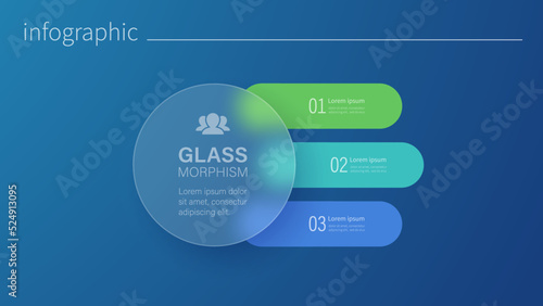 Infographic for 3 options, vector gradient design with realistic frosted glass, glassmorphism effect