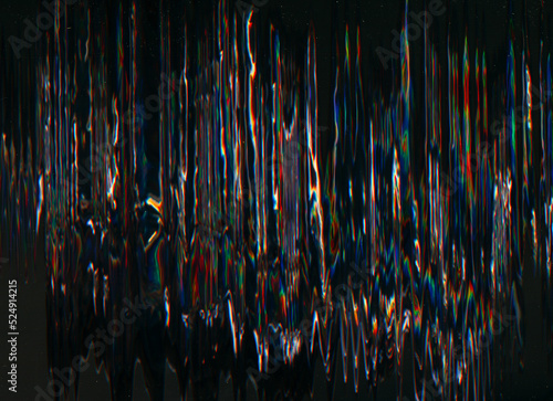 Glitch noise background. Digital artifacts. Static distortion. Neon blue red color fuzzy vibration defect on dark black illustration abstract texture.