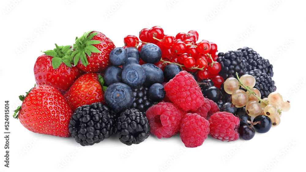 Mix of different fresh berries isolated on white Mix of different fresh berries isolated on white