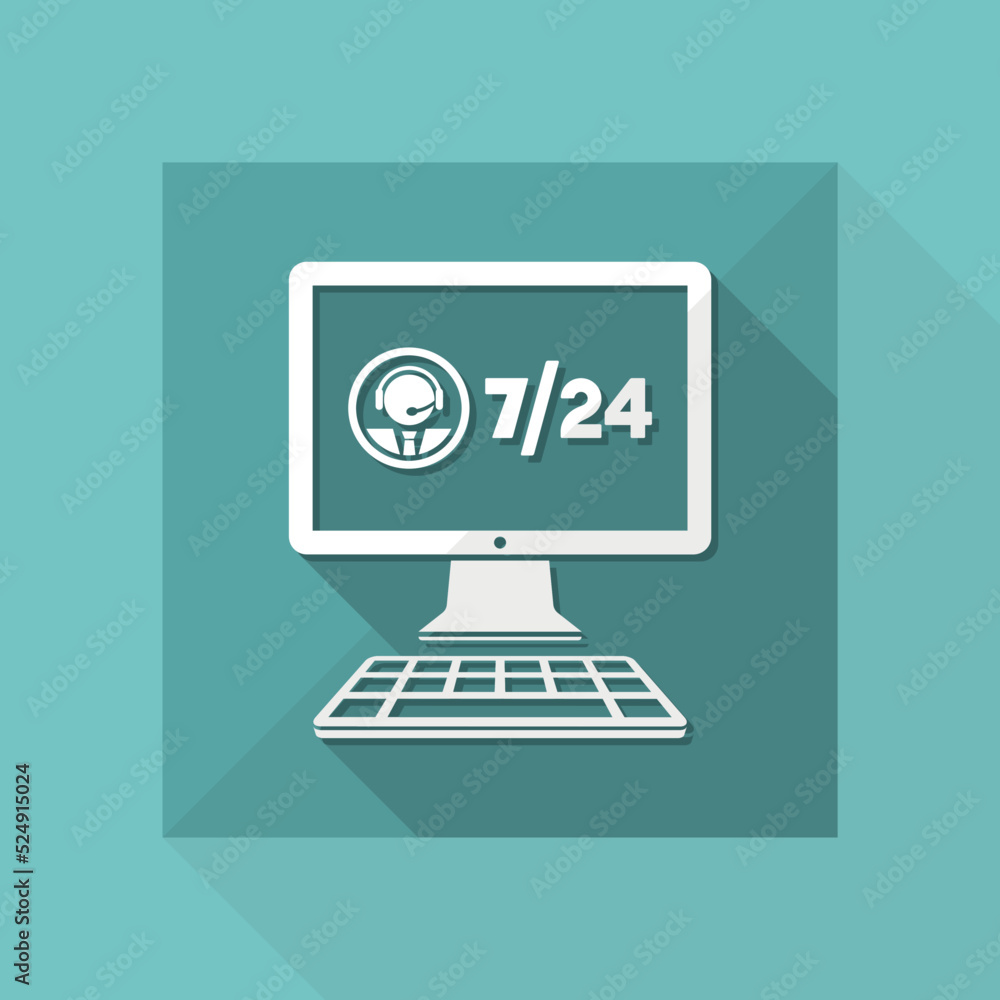 7/24 computer assistance - Vector flat icon 7/24 computer assistance - Vector flat icon
