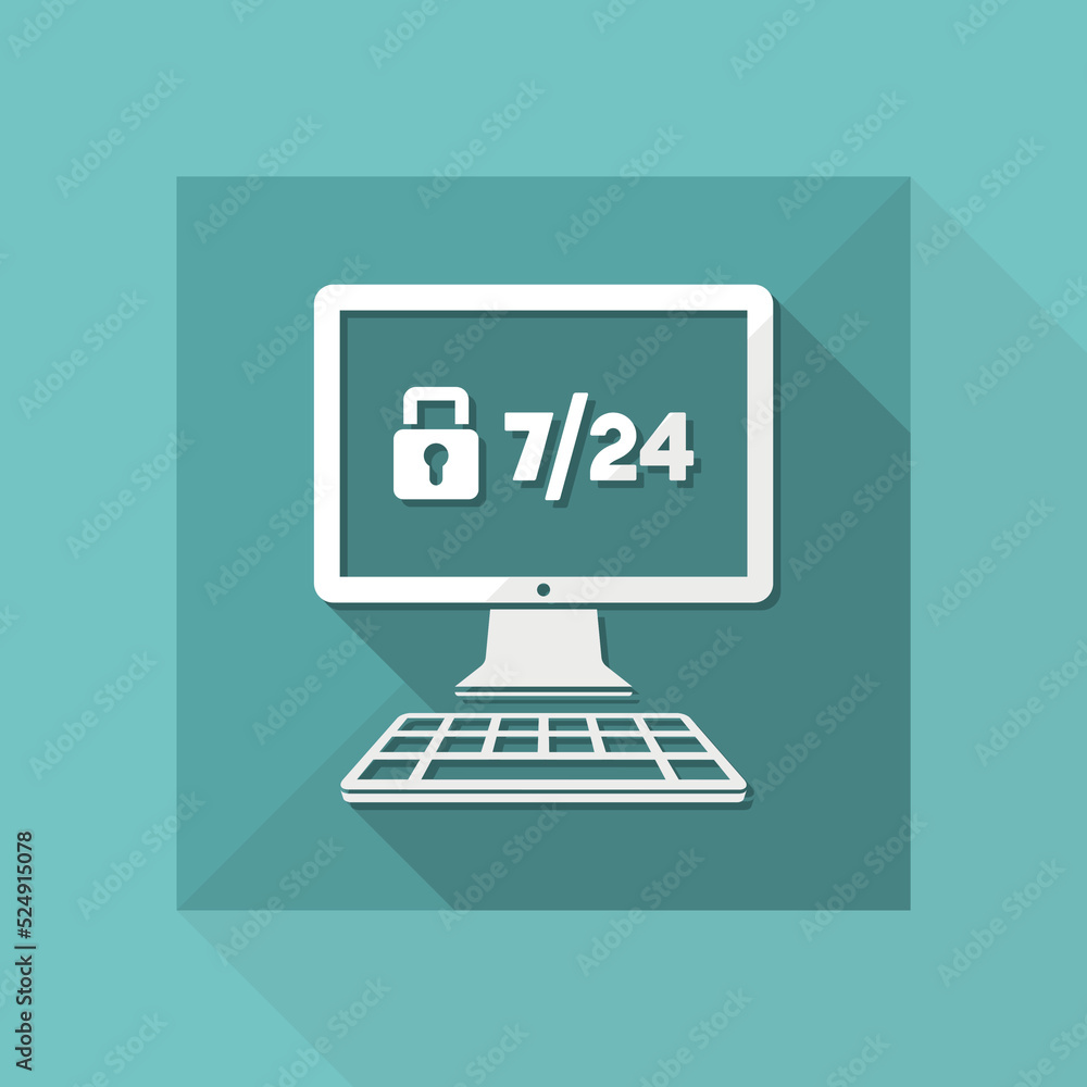 7/24 computer protection - Vector flat icon 7/24 computer protection - Vector flat icon