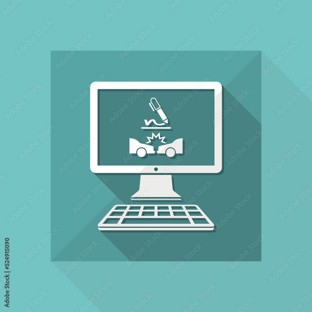 Insurance service - Car crash online document - Vector flat icon Insurance service - Car crash online document - Vector flat icon
