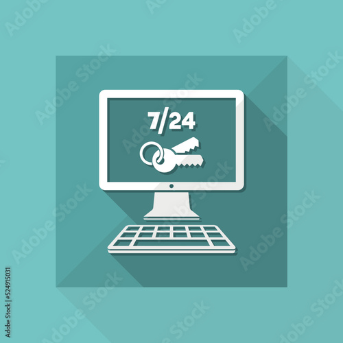 7/24 computer protection - Vector flat icon