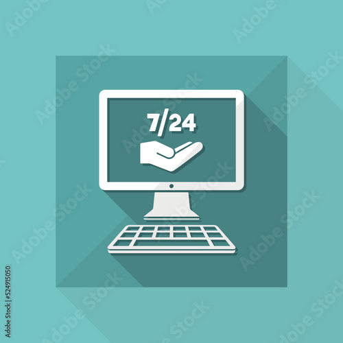 7/24 computer assistance service - Vector flat icon