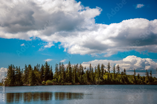 Amazing mountain landscape with lake Strbske Pleso in High Tatras mountans, Slovakia