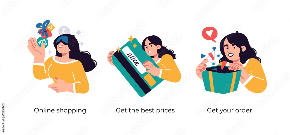 Online shopping and customer loyalty program- abstract business concept illustrations. Online shopping, Best prices, Get your order. Visual stories collection