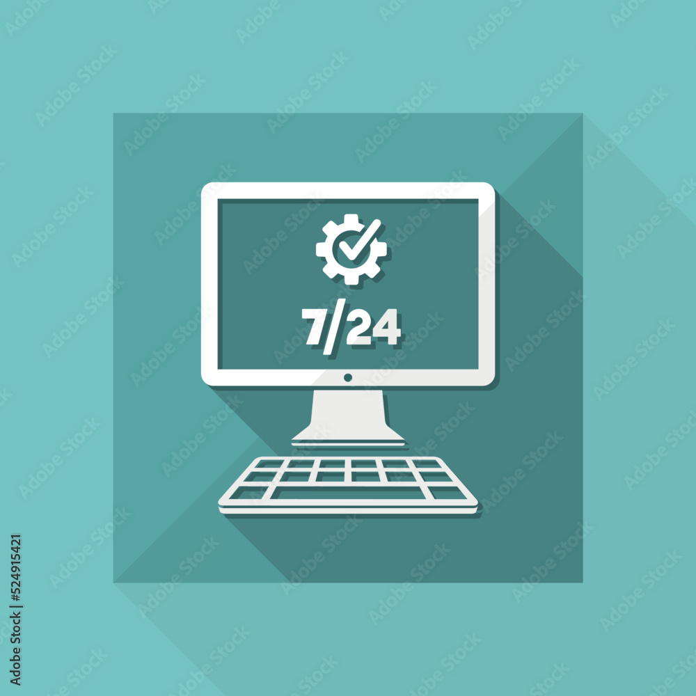 7/24 computer check - Vector flat icon 7/24 computer check - Vector flat icon