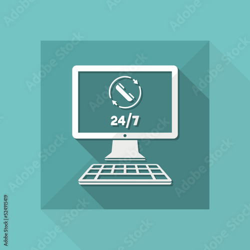 Computer - Full time contact assistance 24/7 - Vector flat icon